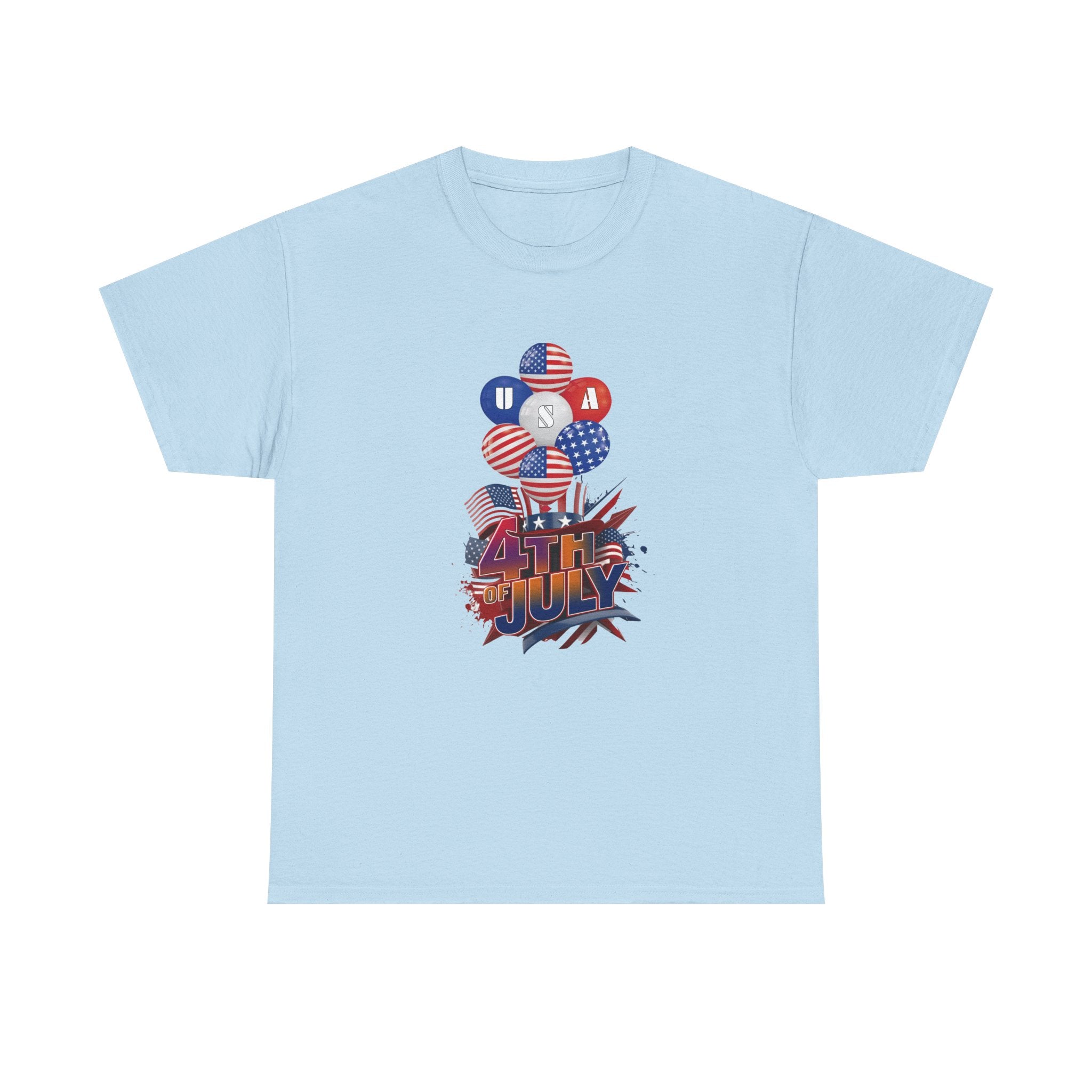 4th of July Graphic Tee — USA Flag Balloons Patriotic Independence Day T-Shirt
