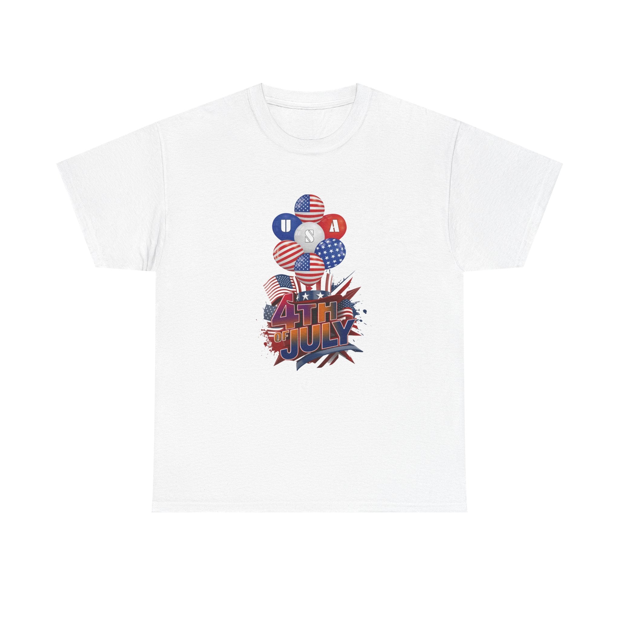 4th of July Graphic Tee — USA Flag Balloons Patriotic Independence Day T-Shirt