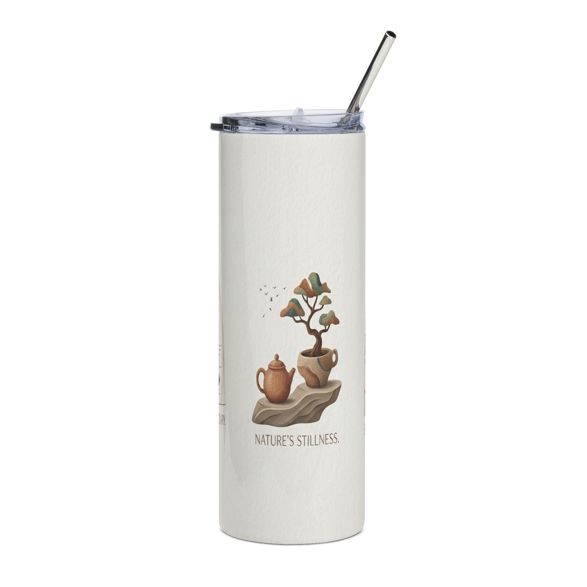 20oz Nature Stillness Stainless Steel Tumbler — Solstice Sanctuary Tea Garden Design