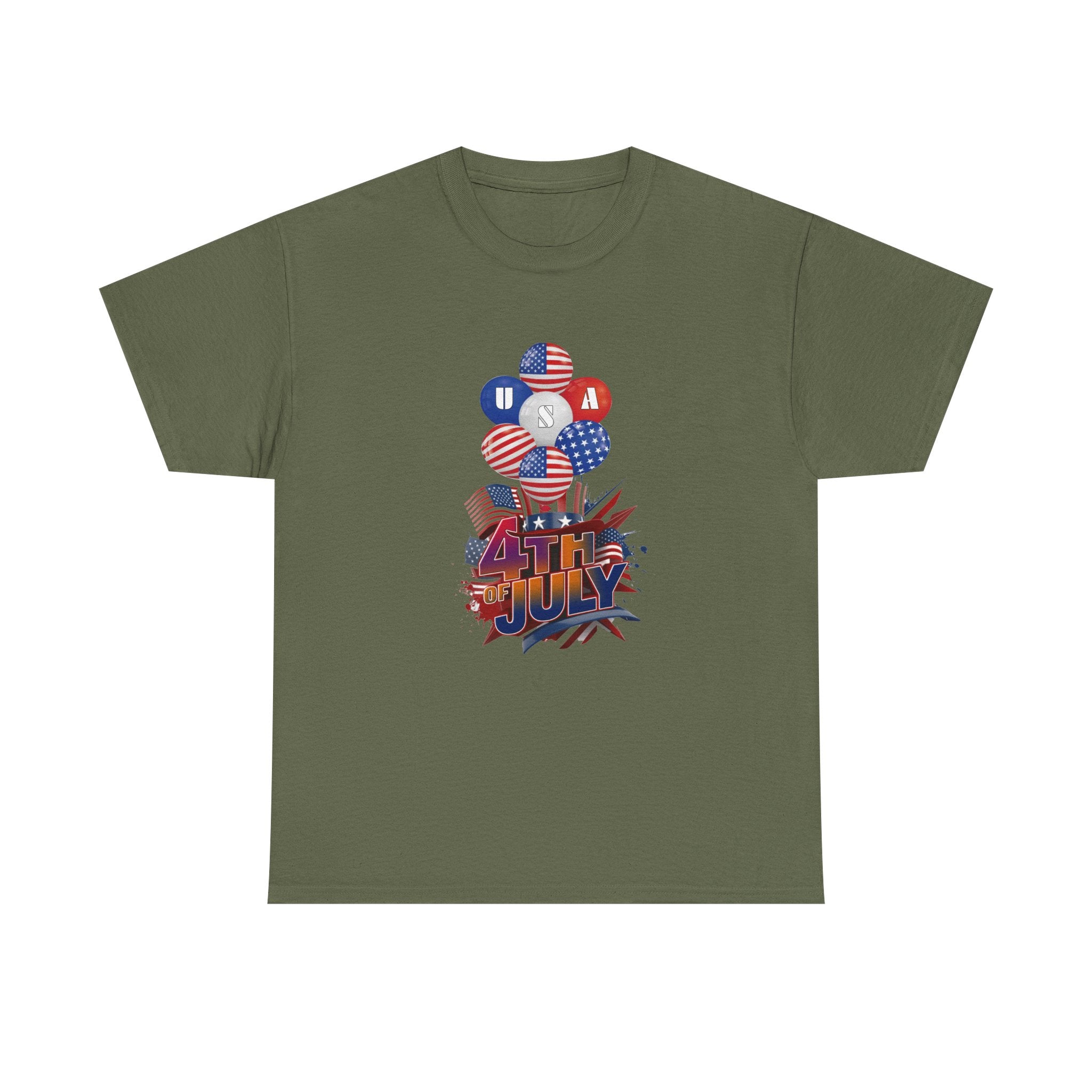 4th of July Graphic Tee — USA Flag Balloons Patriotic Independence Day T-Shirt