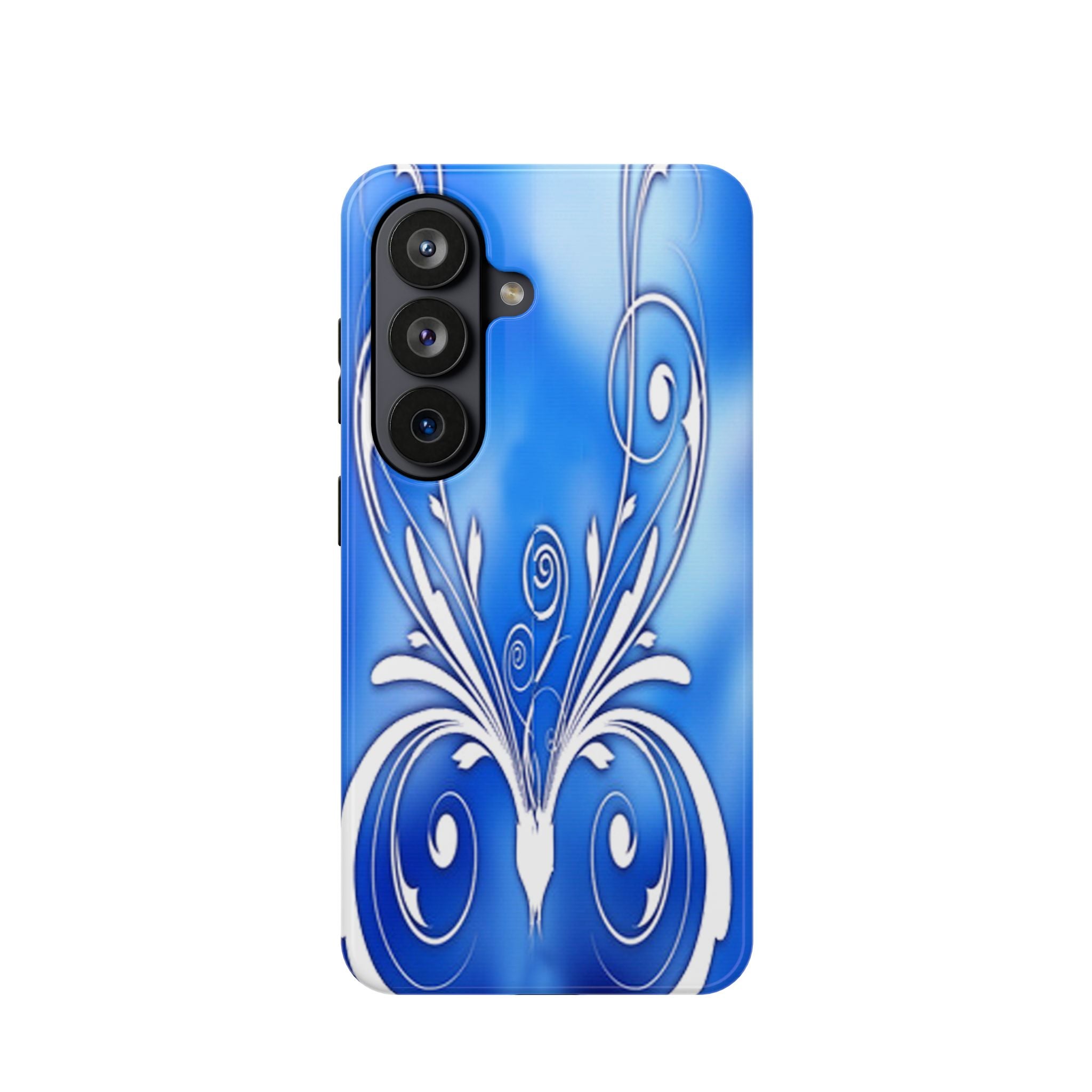 Blue Flourish Impact-Resistant Phone Case — Elegant Swirl Protective Cover